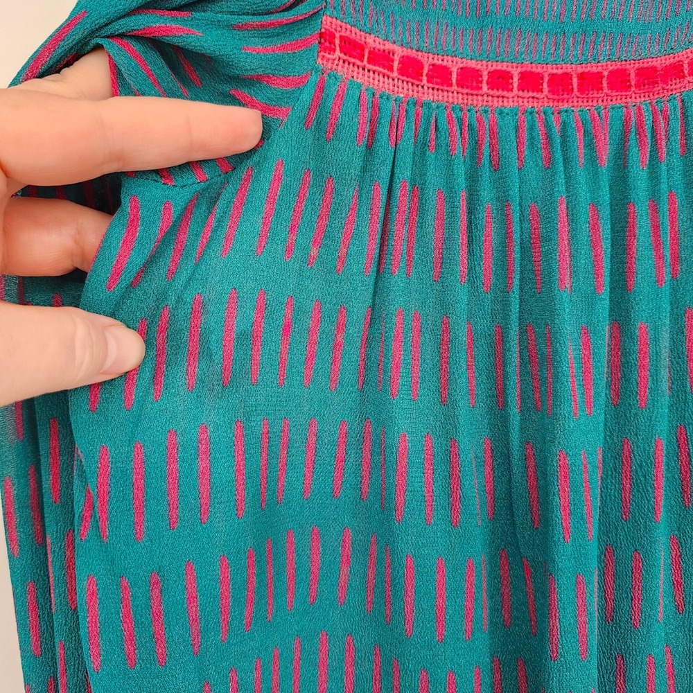 Blank London Teal Pink Boho Cottage Floral Top Women XS Whimsical Eclectic Artsy - Picture 7 of 11